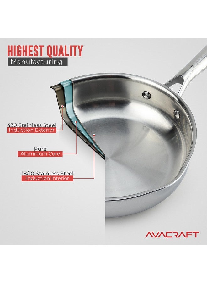 AVACraft مقلاة AVACRAFT 8 بوصة ثلاثية الطبقات من الفولاذ المقاوم للصدأ مع غطاء، فوهات جانبية، مقلاة تحريض، مقلاة متعددة الاستخدامات من الفولاذ المقاوم للصدأ، مقلاة في أواني الطهي لدينا (فولاذ مقاوم للصدأ ثلاثي الطبقات، 8 بوصة) - Image 3