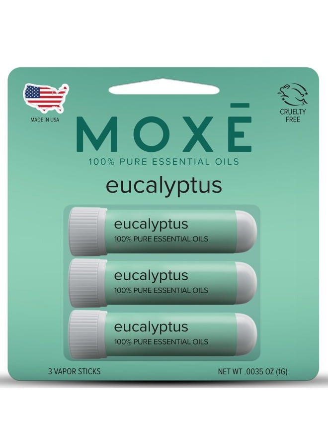 MOXE MOXĒ Eucalyptus Essential Oil Nasal Inhaler, Sinus & Congestion Relief, Daily Relaxation, Stress Relief, Therapeutic No-Mess Aromatherapy, Pure and Natural, Made in USA (3 Pack) - Image 1