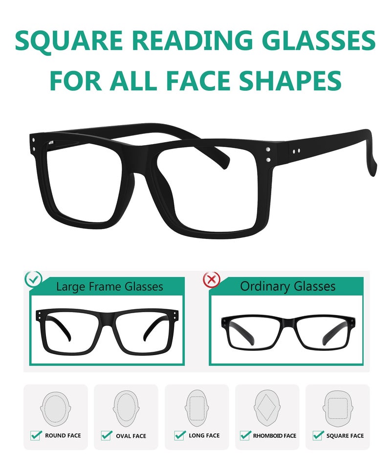 Eyekepper Oversized Reading Glasses Square Large Frame Readers for Men and Women - Black +2.50 - Image 4