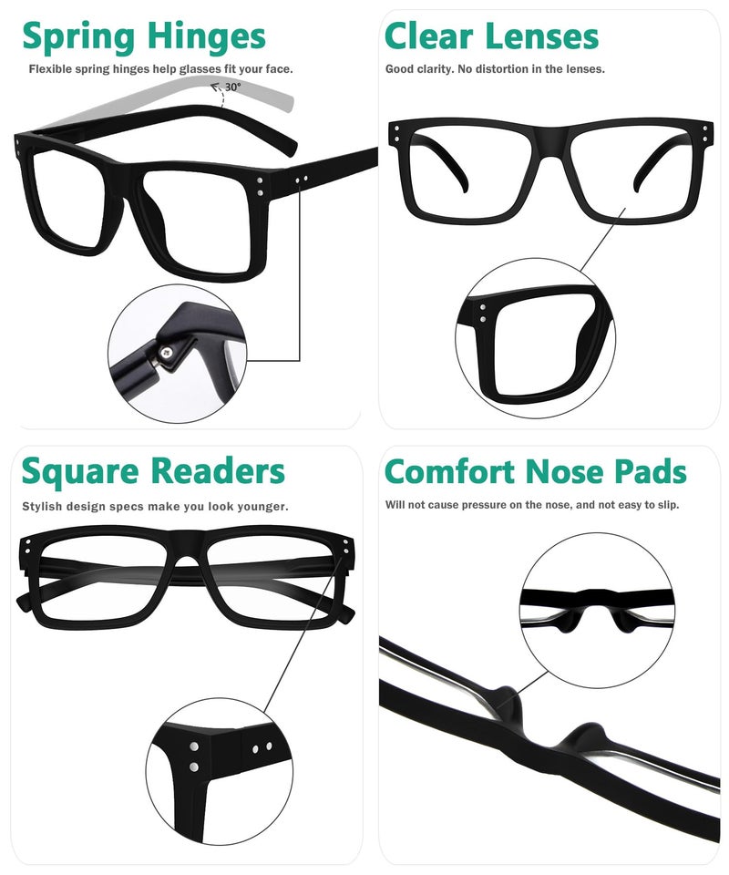 Eyekepper Oversized Reading Glasses Square Large Frame Readers for Men and Women - Black +2.50 - Image 5