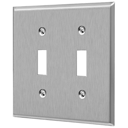 ENERLITES Toggle Light Switch Stainless Steel Wall Plate, Metal Plate Corrosive Resistant Cover for Rotary Dimmers Lights, Size 2-Gang 4.50" x 4.57", 7712, 430 Stainless Steel, UL Listed, Silver - Image 4