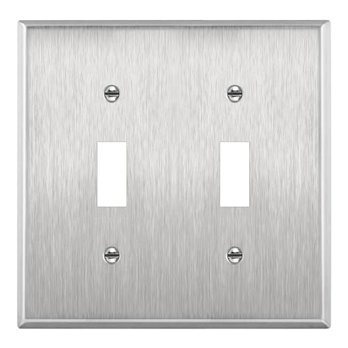 ENERLITES Toggle Light Switch Stainless Steel Wall Plate, Metal Plate Corrosive Resistant Cover for Rotary Dimmers Lights, Size 2-Gang 4.50" x 4.57", 7712, 430 Stainless Steel, UL Listed, Silver - Image 1