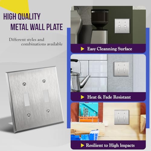 ENERLITES Toggle Light Switch Stainless Steel Wall Plate, Metal Plate Corrosive Resistant Cover for Rotary Dimmers Lights, Size 2-Gang 4.50" x 4.57", 7712, 430 Stainless Steel, UL Listed, Silver - Image 5