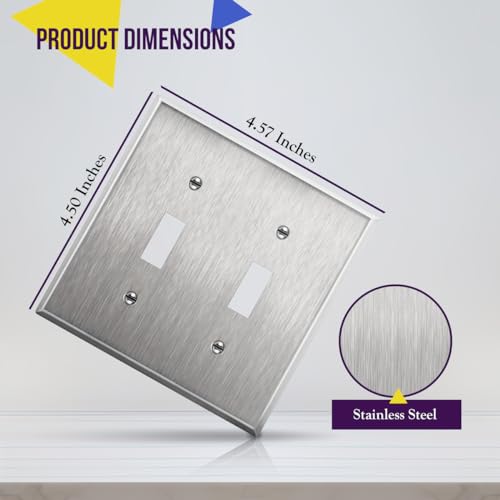 ENERLITES Toggle Light Switch Stainless Steel Wall Plate, Metal Plate Corrosive Resistant Cover for Rotary Dimmers Lights, Size 2-Gang 4.50" x 4.57", 7712, 430 Stainless Steel, UL Listed, Silver - Image 2