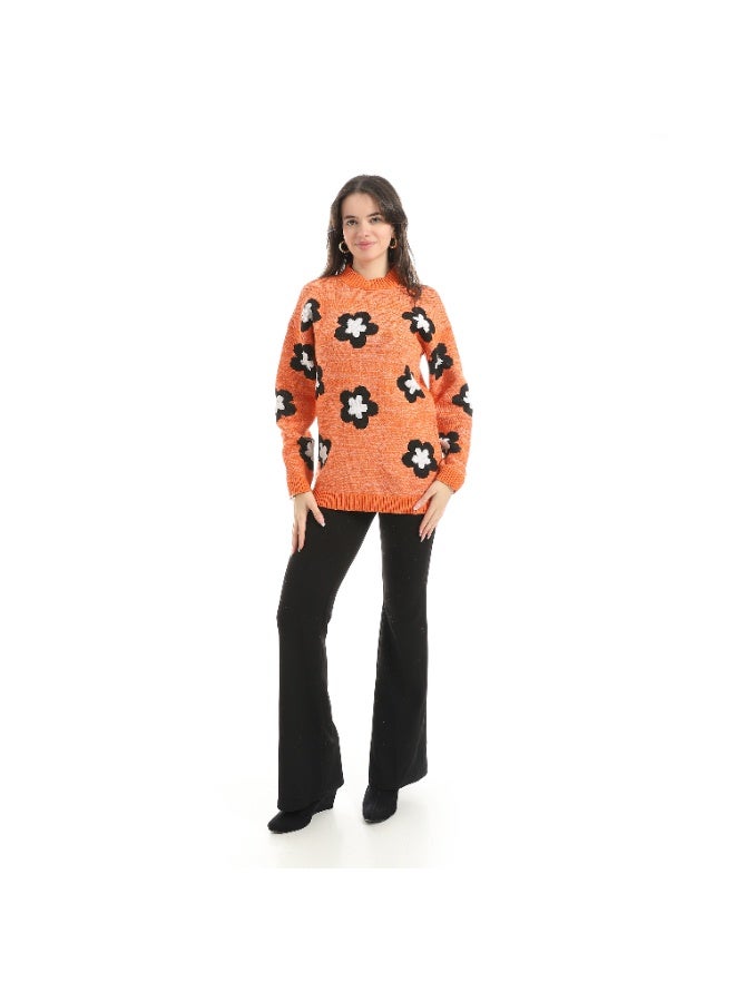 سيزار بلوفر صوف حريمي برقبة دائرية ومزود بنقش وردات - Image 4