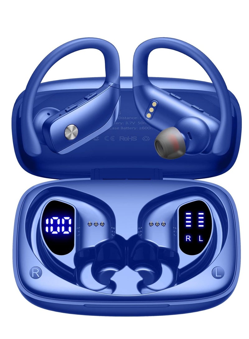 Wireless Earbuds Bluetooth Headphones 48Hrs Play Back Sport Earphones With Led Display Over-Ear Buds With Earhooks Built-In Mic Headset For Workout Blue  - Image 1