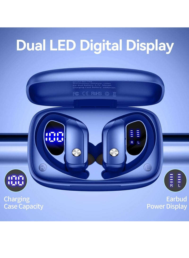 Wireless Earbuds Bluetooth Headphones 48Hrs Play Back Sport Earphones With Led Display Over-Ear Buds With Earhooks Built-In Mic Headset For Workout Blue  - Image 2