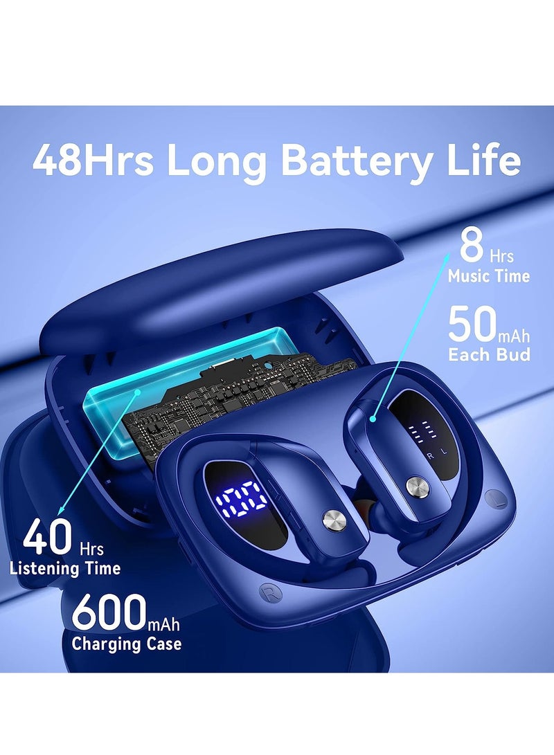 Wireless Earbuds Bluetooth Headphones 48Hrs Play Back Sport Earphones With Led Display Over-Ear Buds With Earhooks Built-In Mic Headset For Workout Blue  - Image 3