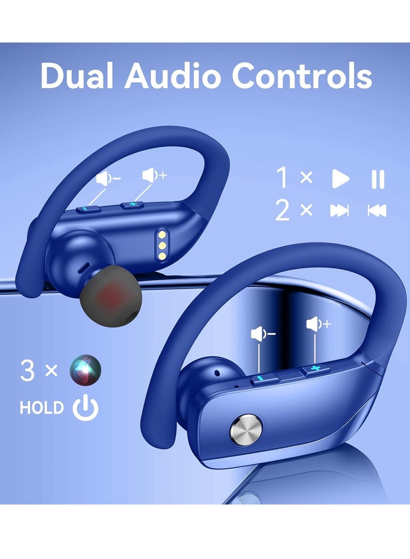 Wireless Earbuds Bluetooth Headphones 48Hrs Play Back Sport Earphones With Led Display Over-Ear Buds With Earhooks Built-In Mic Headset For Workout Blue  - Image 4