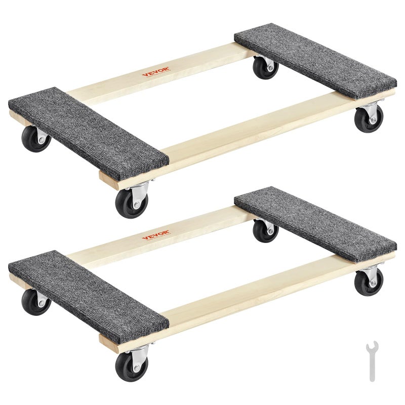 VEVOR Hardwood Furniture Moving Dolly 30 in x 18 in 4 x 3 PP Swivel Casters Heavy Duty Wooden Mover Dollies Moving Cart with Wheels for Heavy Furniture 1000 lbs Capacity 2 Pack - Image 2