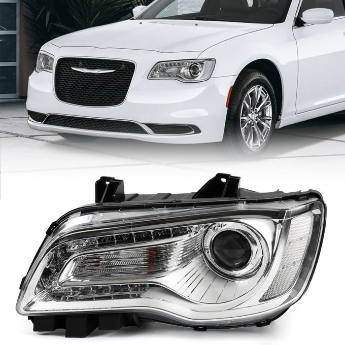 Halogen Headlight Assembly Compatible With Chrysler 300 300C 2015 2016 2017 2018 Headlamp With White Bezel Replacement Left Driver Side Lh 68214383Ad Ch2502269