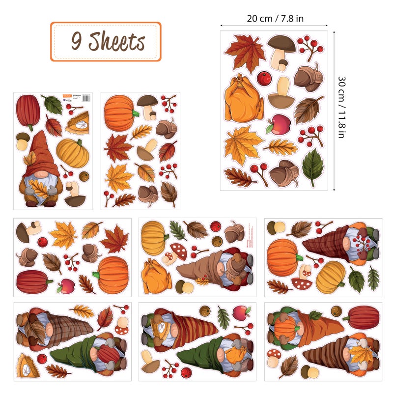 WALPLUS Thanksgiving Autumn Fall Window Clings for Glass Windows Stickers Fall Leaves Seasonal Decorations for Kids Fall Window Decor and Clearance Thanksgiving Gnomes - Image 5