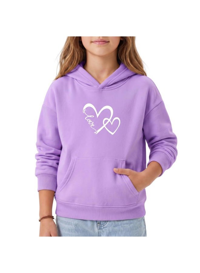 WELAKEN Print Sweatshirt for Girls Toddler & Kids II Big Girl's Pullover Hoodies, Heart-purple, 10 years - Image 1