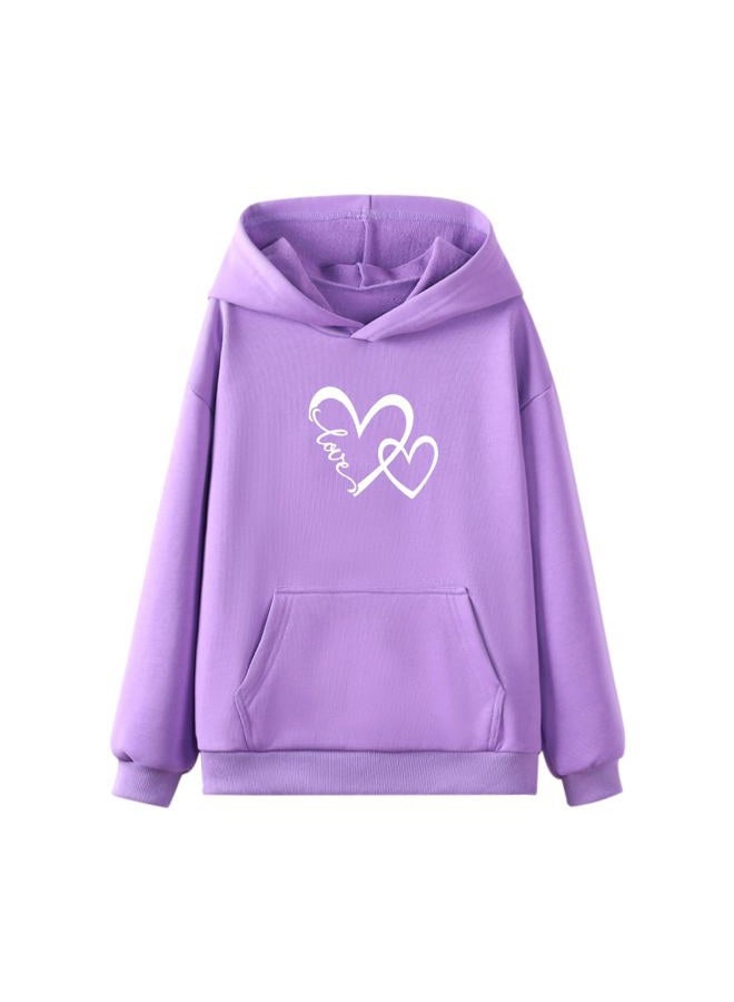 WELAKEN Print Sweatshirt for Girls Toddler & Kids II Big Girl's Pullover Hoodies, Heart-purple, 10 years - Image 4