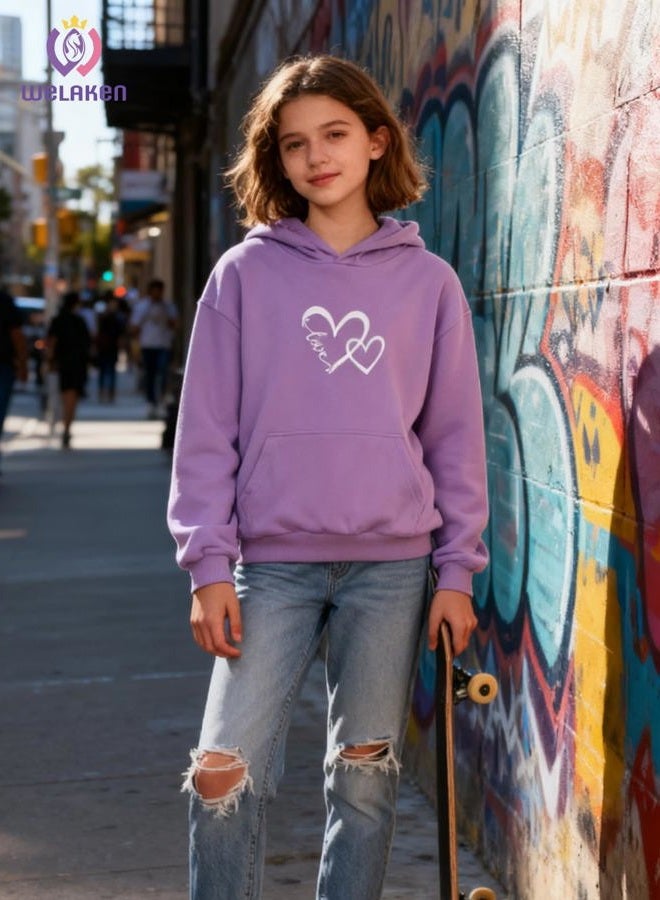 WELAKEN Print Sweatshirt for Girls Toddler & Kids II Big Girl's Pullover Hoodies, Heart-purple, 10 years - Image 2