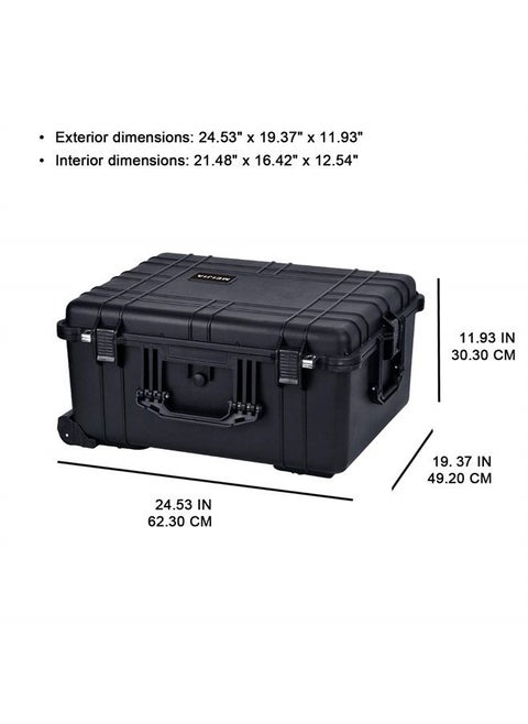 All Weather Waterproof Rolling Protective Case,Hard Compact Camera Case With Retractable Pull Handle And Wheels,Foam Inserted , Elegant Black, 24.64 X19.39 X13.78 inches