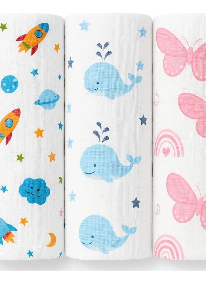 TUMMY  Printed Baby swaddles  for new born babies pack of 3
