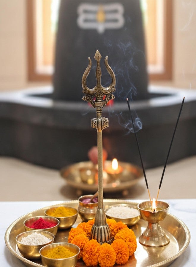 ESPLANADE Brass Shiva Shiv Bholenath Trishul Trident with Damru - 11" Inches - Image 1
