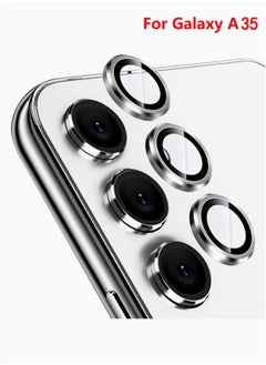 Generic Samsung Galaxy A35 Camera Lens Protector Individual Tempered Glass Camera Screen Protector Metal Ring Lens Cover for Galaxy A35 Accessories 1 Set Silver  - Image 1