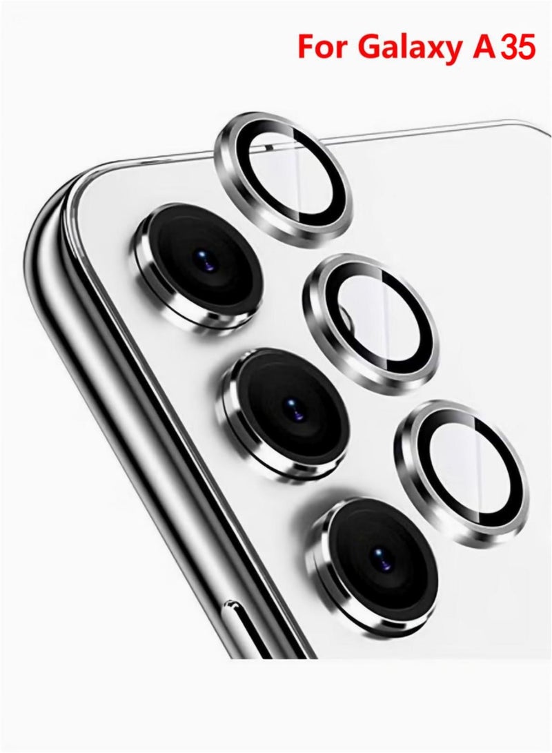 Samsung Galaxy A35 Camera Lens Protector Individual Tempered Glass Camera Screen Protector Metal Ring Lens Cover for Galaxy A35 Accessories 1 Set Silver - Image 1