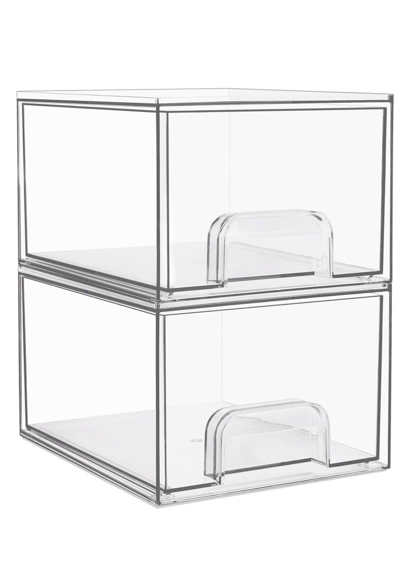 يوڠام عبوتان من الأدراج الشفافة القابلة للتكديس بارتفاع 4.4 بوصة – منظم أكريليك للمكياج في الحمام، صناديق تخزين بلاستيكية لحوض التجميل، أسفل الحوض، خزائن المطبخ، والمخزن، لتنظيم المنزل - Image 1