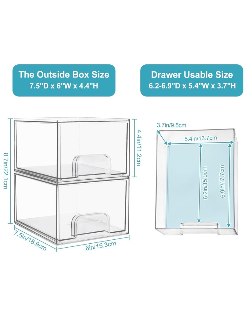 يوڠام عبوتان من الأدراج الشفافة القابلة للتكديس بارتفاع 4.4 بوصة – منظم أكريليك للمكياج في الحمام، صناديق تخزين بلاستيكية لحوض التجميل، أسفل الحوض، خزائن المطبخ، والمخزن، لتنظيم المنزل - Image 3