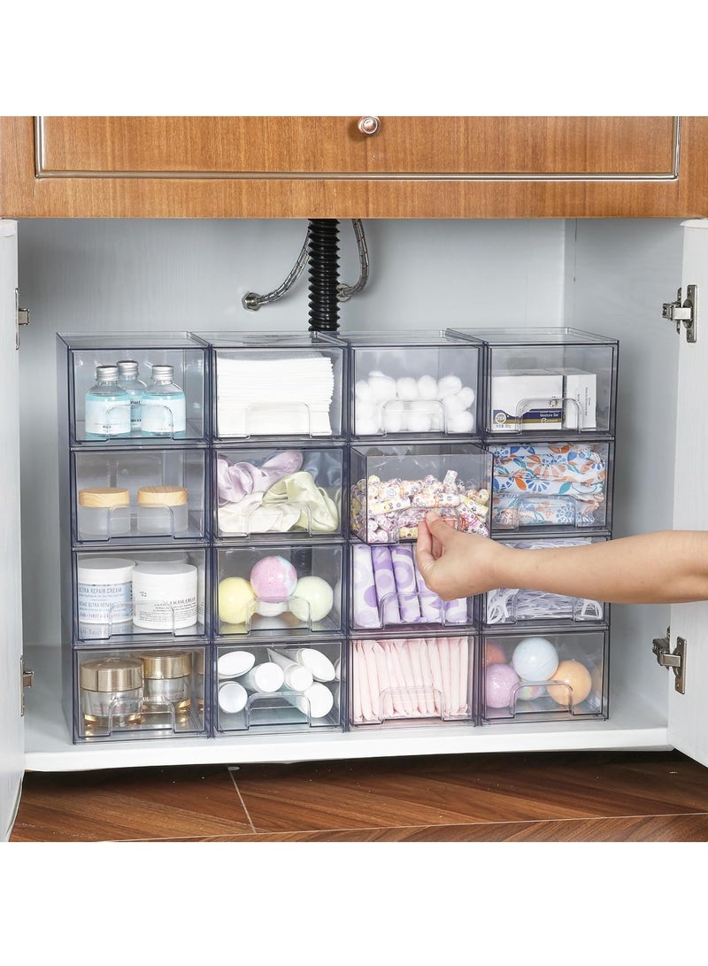 يوڠام عبوتان من الأدراج الشفافة القابلة للتكديس بارتفاع 4.4 بوصة – منظم أكريليك للمكياج في الحمام، صناديق تخزين بلاستيكية لحوض التجميل، أسفل الحوض، خزائن المطبخ، والمخزن، لتنظيم المنزل - Image 5