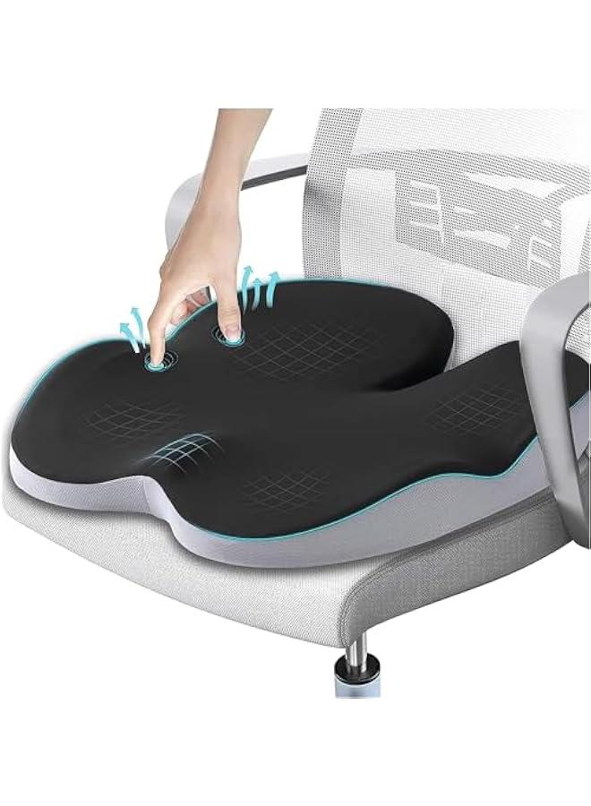 HOOKOR Memory Foam Seat Cushion, Car Seat Cushion, Office Chair Seat Cushion for Relief Tailbone and Hip Tire, Pressure Relief on the Coccyx for Office Chair, Car Seat and Wheelchair (Black) - Image 1