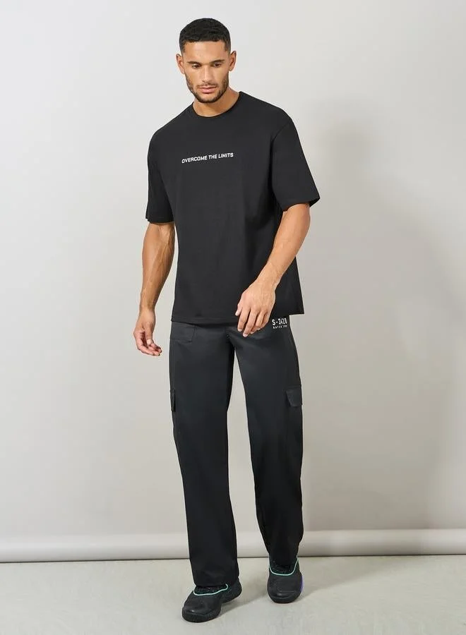 ستايلي اكتيف تيشيرت ستايلي قطن بطباعة أمامية وخلفية مقاس كبير