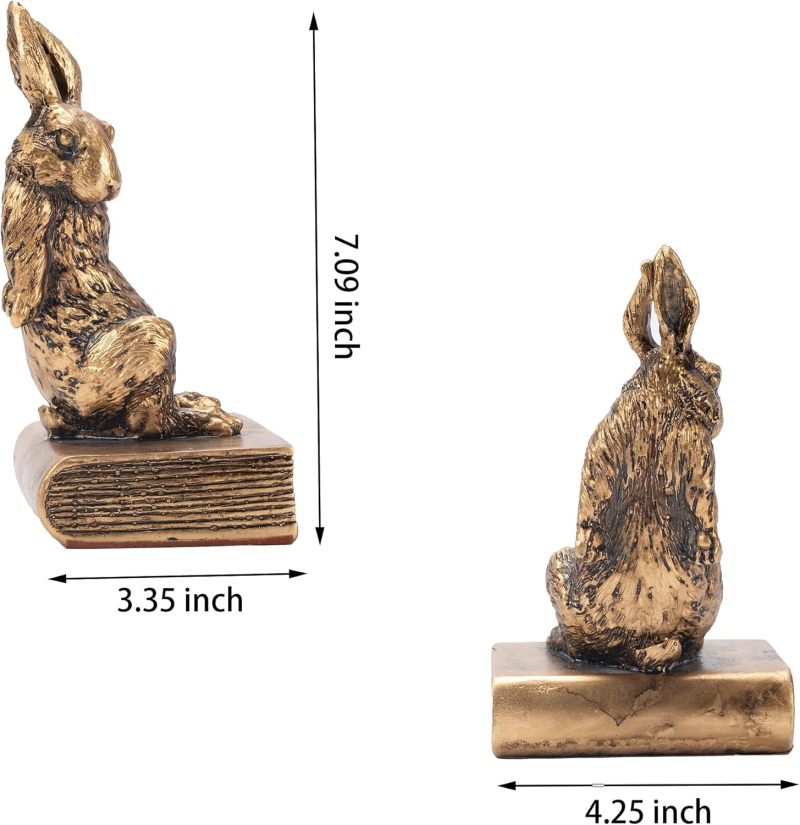 Rabbit Bookends: Old Gold Cast Iron, 6.42 X 6.29 X 4.13 Inches, Sturdy Heavy Duty Support - Lifelike Decorative Accent, Multifunctional Organizer for Home Office, Living Room, Bibliophiles - Image 4
