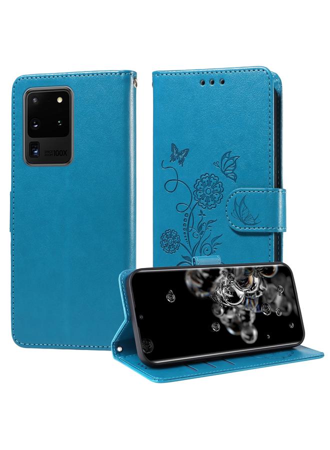 اس-توب جراب هاتف جلدي منقوش عليه زهور الفراشة لهاتف Samsung Galaxy S20 Ultra - Image 1