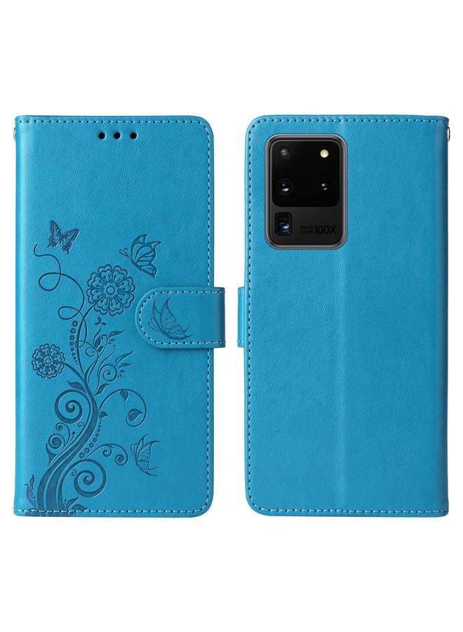 اس-توب جراب هاتف جلدي منقوش عليه زهور الفراشة لهاتف Samsung Galaxy S20 Ultra - Image 3