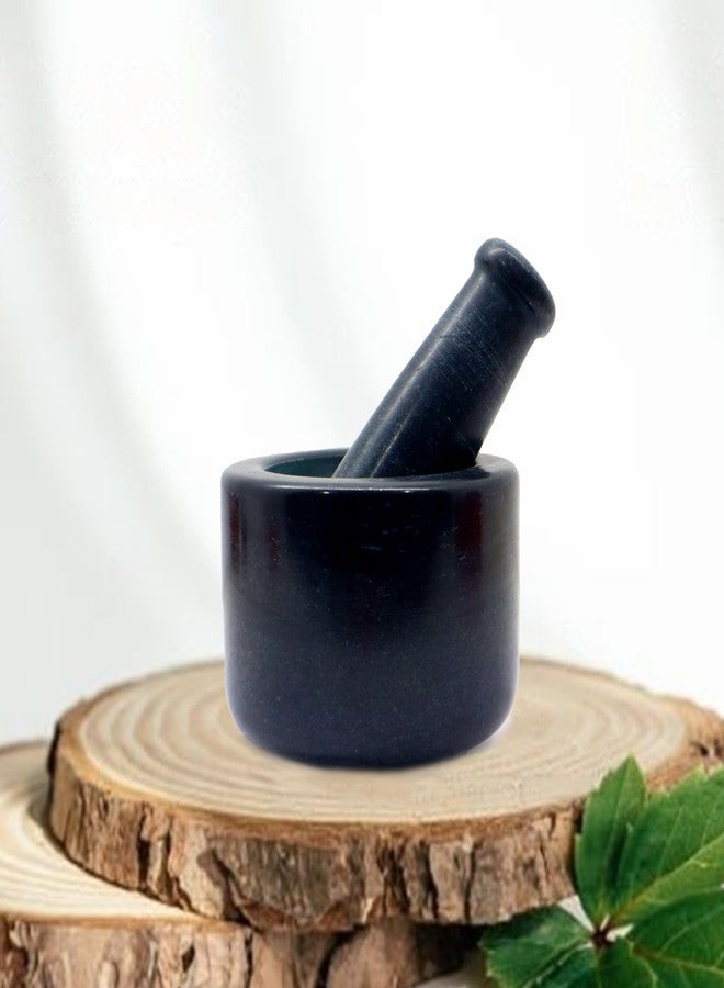 Jaipur Ace Natural Black Marble Mortar and Pestle Set (4 x 3 Inch) | Imam Dasta, Khalbatta Stone, SIL Batta for Chutney | Grinder for Kitchen | Heavy Duty Grinding - Image 2