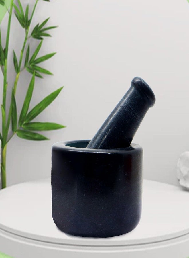 Jaipur Ace Natural Black Marble Mortar and Pestle Set (4 x 3 Inch) | Imam Dasta, Khalbatta Stone, SIL Batta for Chutney | Grinder for Kitchen | Heavy Duty Grinding - Image 3