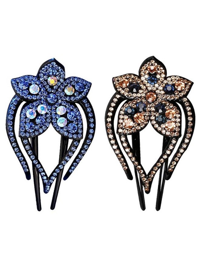 YANWENX 2PCS Shiny Heart Ponytail Hair Accessories Easy to Use Duckbill Clip Fancy Flower Barrette Diamond Bling Hair Accessories for Women and Girls - Image 1