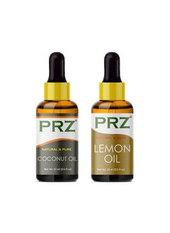 PRZ Combo Of Cold Pressed Coconut Oil, Olive Carrier Oil & Lemon Essential Oil, 100% Pure Natural & Therapeutic Grade Oil For Aromatherapy, Body Massage, Skin Care & Hair Growth (15Ml Each) 