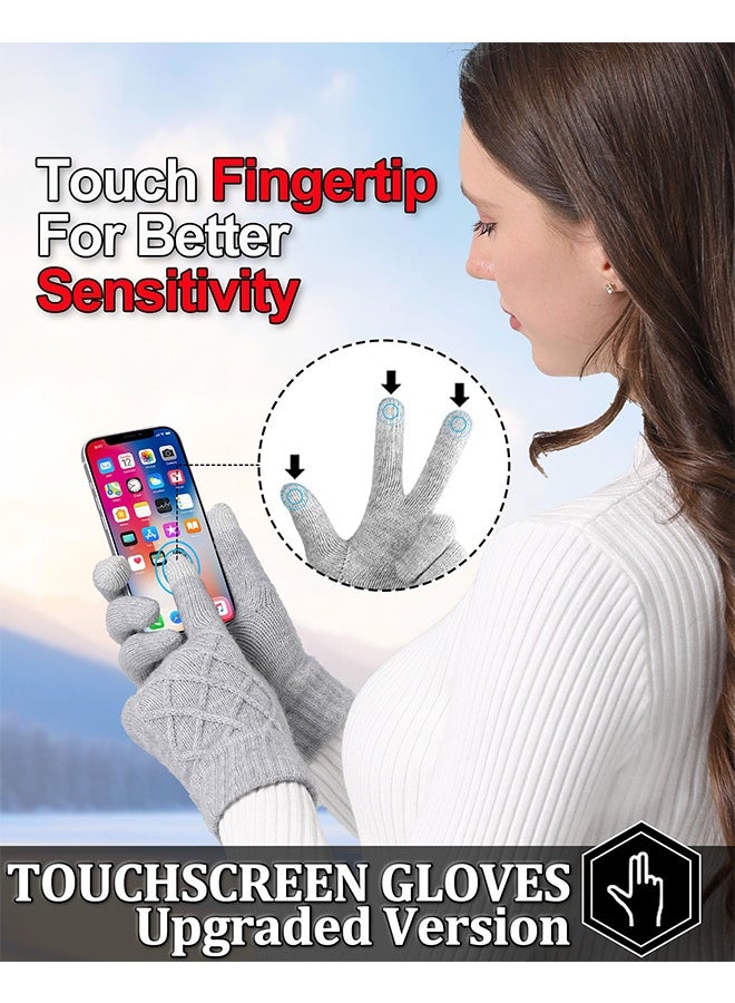 فانسكي قفازات الشتاء للنساء شاشة تعمل باللمس مطاطا الحرارية متماسكة بطانة قفازات دافئة للطقس البارد ، رمادي - Image 2
