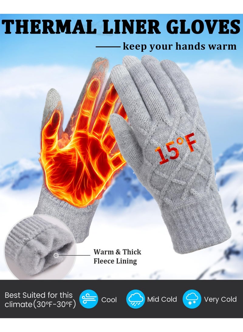 فانسكي قفازات الشتاء للنساء شاشة تعمل باللمس مطاطا الحرارية متماسكة بطانة قفازات دافئة للطقس البارد ، رمادي - Image 3