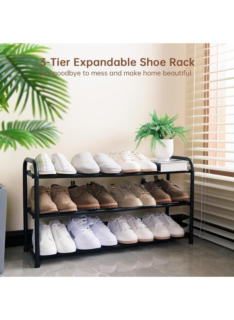 Abja Novelties Abja Novelties Popular Rack In Us Market Expandable Heavy Duty Shoe Rack Adjustable Shoe Shelf Storage Organizer Metal Free Standing Home Shoe Rack 3 Tier Black  - Image 3