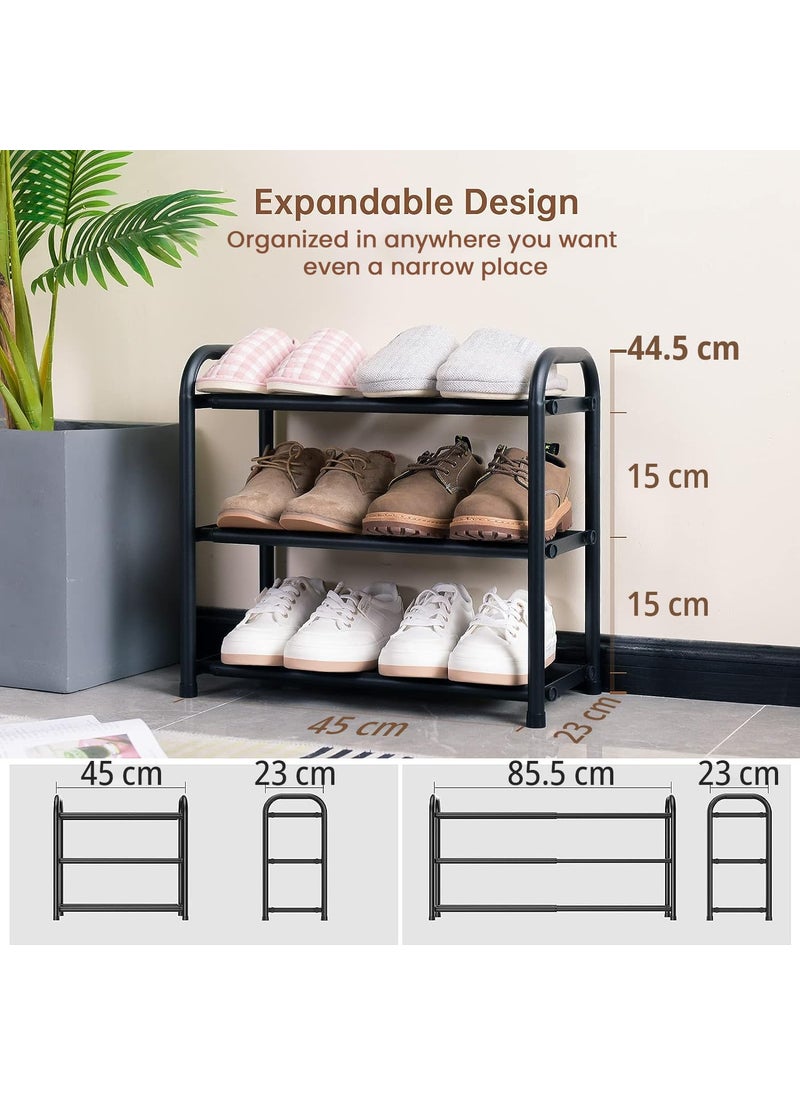 Abja Novelties Abja Novelties Popular Rack In Us Market Expandable Heavy Duty Shoe Rack Adjustable Shoe Shelf Storage Organizer Metal Free Standing Home Shoe Rack 3 Tier Black  - Image 2