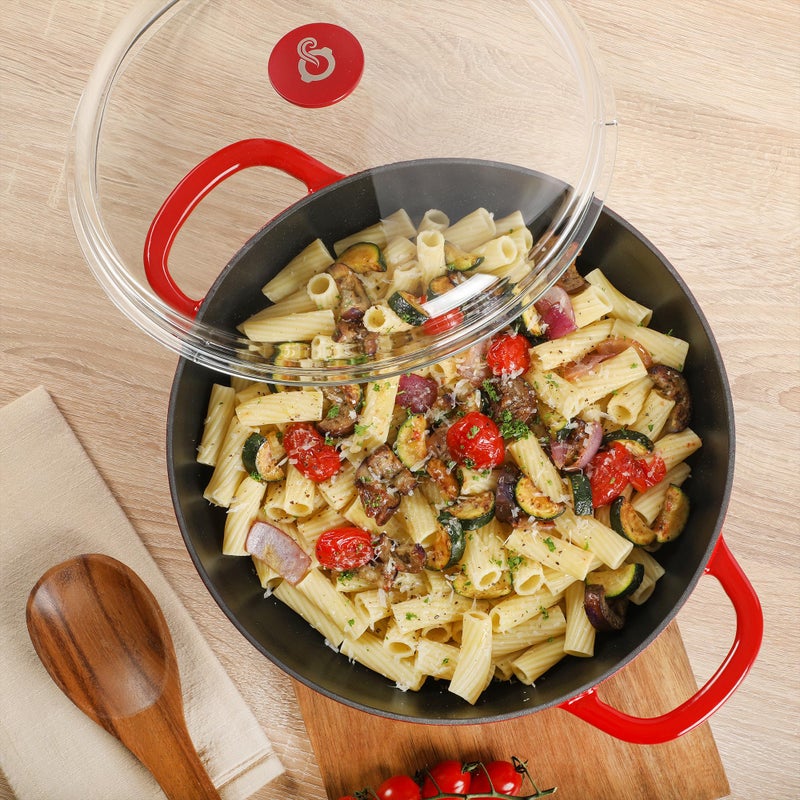 Crock-Pot طاجن كروك بوت آرتيزان سعة 5 لترات من الحديد الزهر المينا مع غطاء زجاجي بوروسيليكات آمن للاستخدام في الفرن، مقلاة مغطاة للاستخدام اليومي للشواء، التحميص، والخبز، باللون الأحمر - Image 5