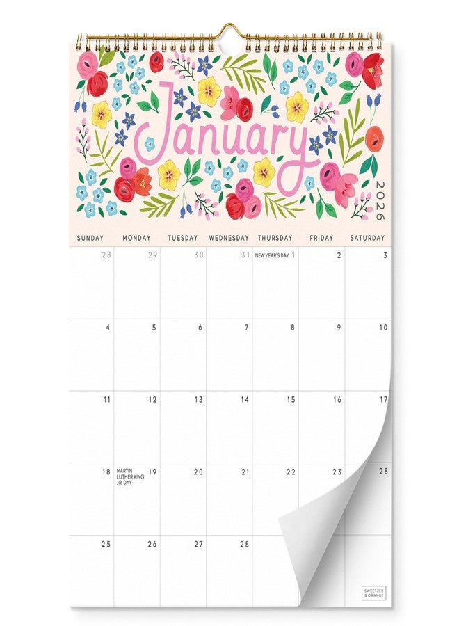 Sweetzer & Orange S&O Five Color Floral Wall Calendar from January 2026-June 2027 - Tear-Off Monthly Calendar - 18 Month Academic Wall Planner - Hanging Organizer to Track Anniversaries & Appointments - 13.5"x10.5”in - Image 1