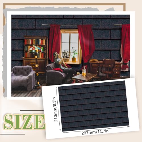 Flutesan 12 Pcs Miniature Dollhouse Wallpaper and Flooring Peel and Stick Mini DIY Self Adhesive Dollhouse Accessories 827 x 1169 Inch Roof Shingles Black Rectangular - Image 5