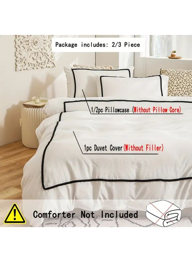 White With Black Balls Bohemian Duvet Cover Set 102 36 x 86 61 Inches 3 Piece Bedding - Image 2