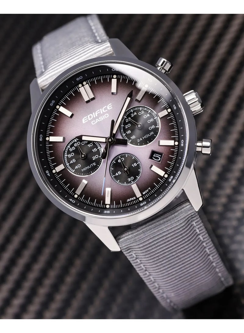 كاسيو Edifice Chronograph Men’s Watch EFR-575C-8A, 40.5 mm Grey Dial, Stainless Steel Case, Grey Leather Strap, 100 m WR - Image 2