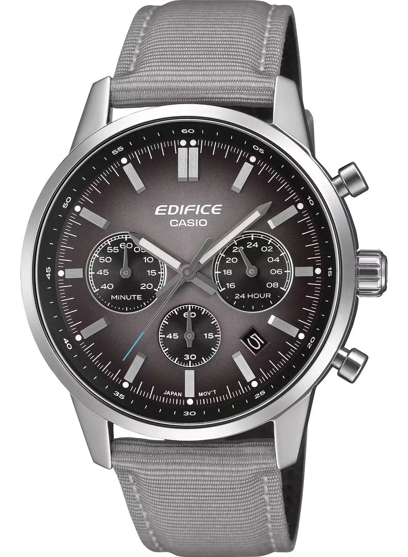 كاسيو Edifice Chronograph Men’s Watch EFR-575C-8A, 40.5 mm Grey Dial, Stainless Steel Case, Grey Leather Strap, 100 m WR - Image 1