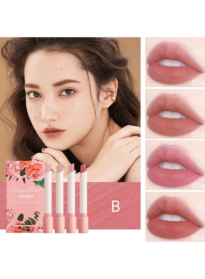 Dragon Ranee 4Pcs Matte Lipstick Set, Moisture Lip Glossy Waterproof Long Lasting Lip liner Set Lipstick for Women Makeup (Peony) - Image 2