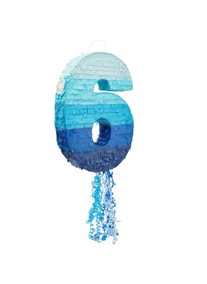 Blue Panda Number 6 Pinata Pull String Pinata For Boys 6Th Birthday Party Decorations Ombre Blue (16.5 X 11.3 X 3 In)  - Image 1