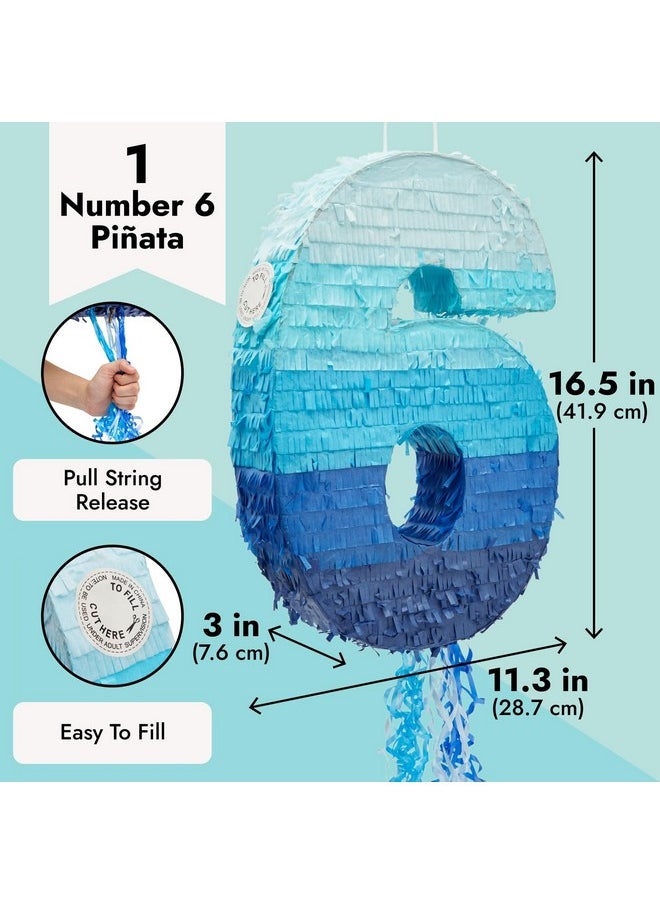 Blue Panda Number 6 Pinata Pull String Pinata For Boys 6Th Birthday Party Decorations Ombre Blue (16.5 X 11.3 X 3 In)  - Image 3