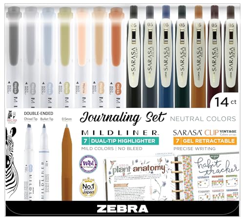 Zebra Pen Sarasa Clip Vintage and Mildliner Neutral Set Ideal for Bible Highlighting No Bleed Ideal for Bible Highlighting and Bullet Journaling Fine Point Assorted Colors 14Pack 10114 - Image 1